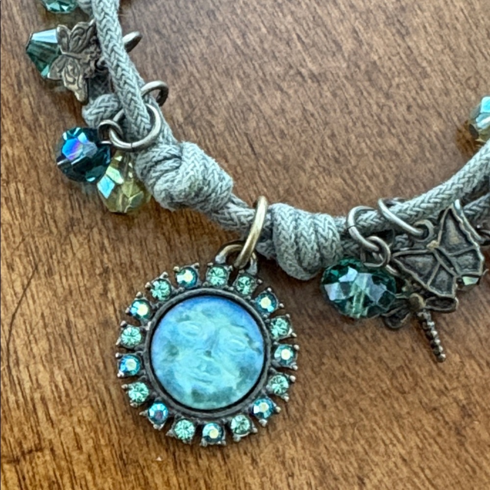 Vintage Kirks Folly Moon face Aurora Borealis Crystal Charm Bracelet seaview